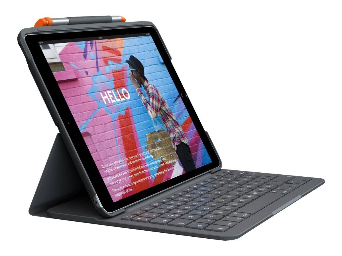 Logitech Slim Folio - Tastatur und Foliohülle - kabellos - Bluetooth LE - QWERTY - GB - Oxford Gray - für Apple 10.9-inc