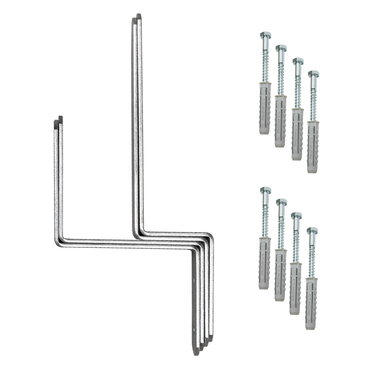 SkyRevolt Wandhalterung für Biertischgarnitur Festzelt-Garnitur Wand-Aufhängung Halterung-Set für 1 Tisch 2 Bänke 4x Stahl-Wandhaken inkl. Befesti