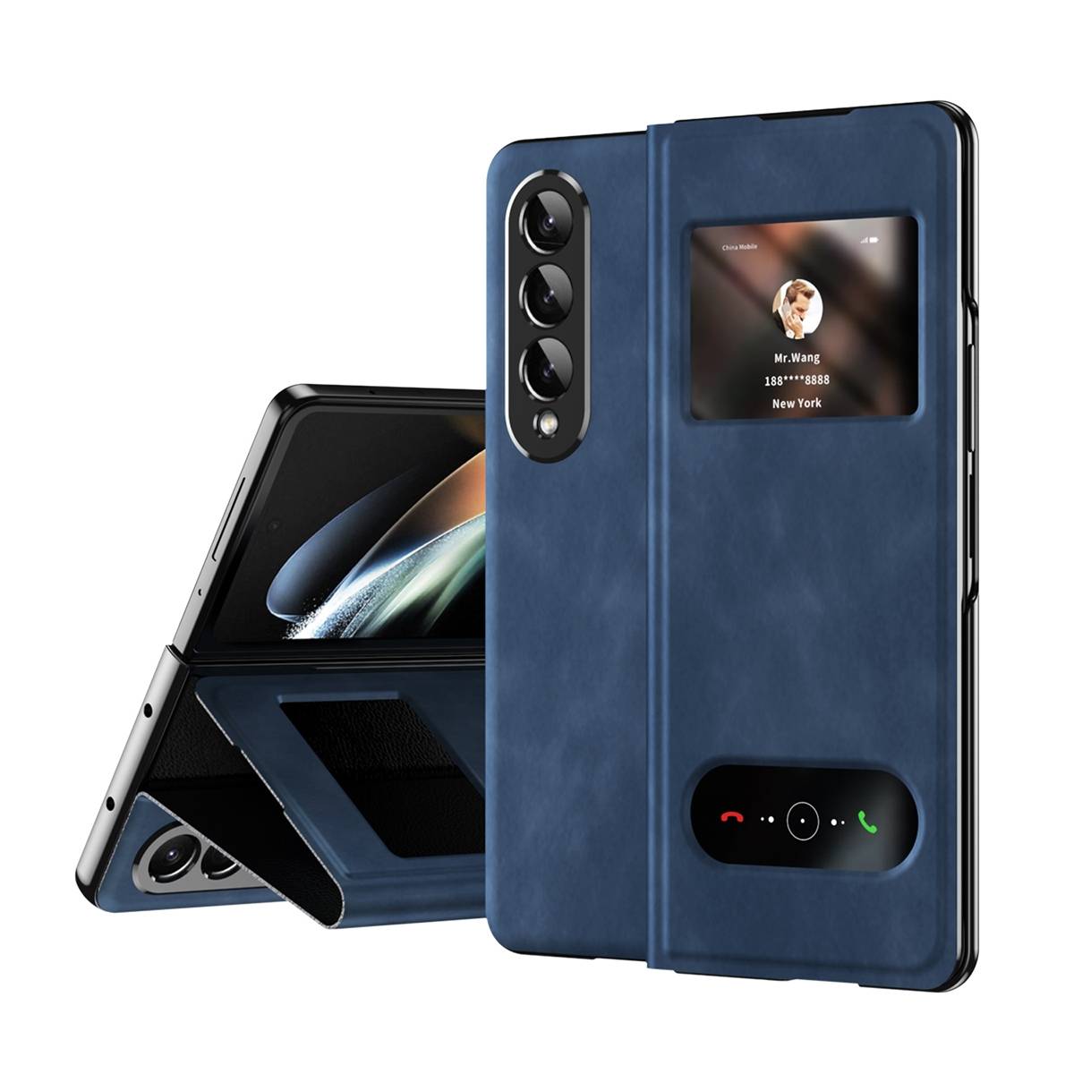 Für Samsung Galaxy Z Fold4 5G Window View Flip Cover Kunstleder Handy Tasche Hülle Etuis D-Blau