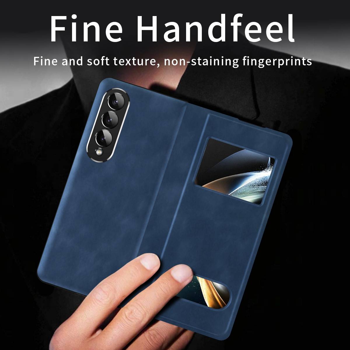 Für Samsung Galaxy Z Fold4 5G Window View Flip Cover Kunstleder Handy Tasche Hülle Etuis D-Blau