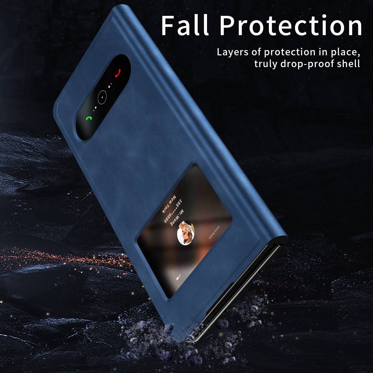 Für Samsung Galaxy Z Fold4 5G Window View Flip Cover Kunstleder Handy Tasche Hülle Etuis D-Blau