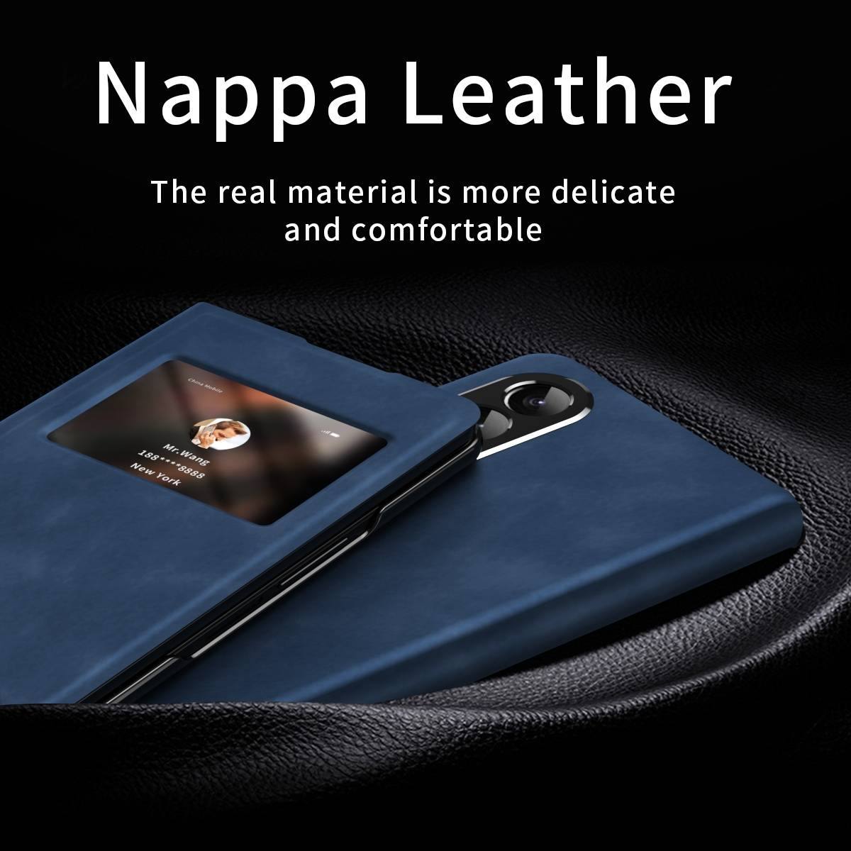 Für Samsung Galaxy Z Fold4 5G Window View Flip Cover Kunstleder Handy Tasche Hülle Etuis D-Blau
