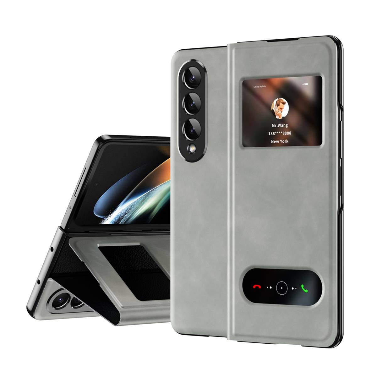 Für Samsung Galaxy Z Fold4 5G Window View Flip Cover Kunstleder Handy Tasche Hülle Etuis Grau