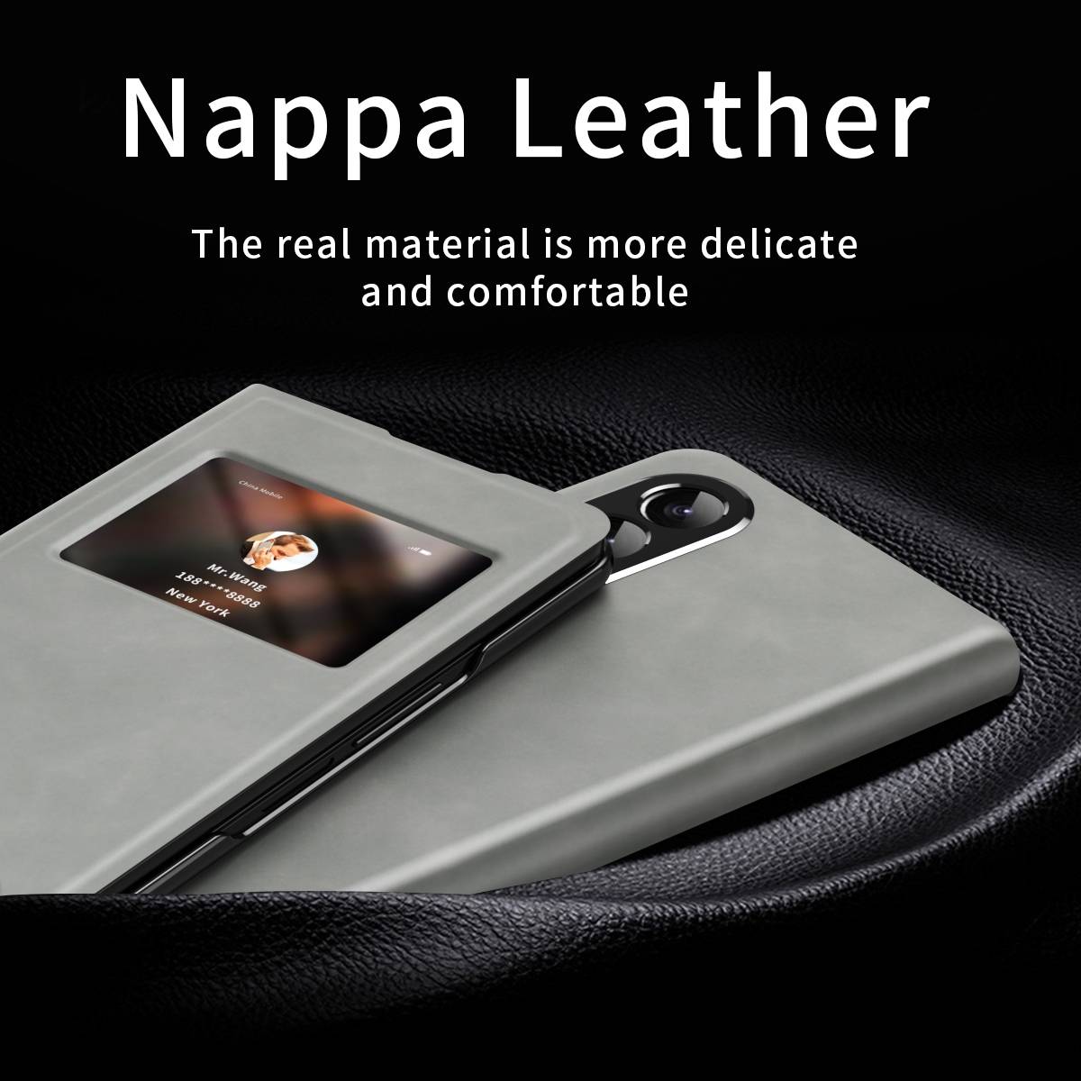 Für Samsung Galaxy Z Fold4 5G Window View Flip Cover Kunstleder Handy Tasche Hülle Etuis Grau