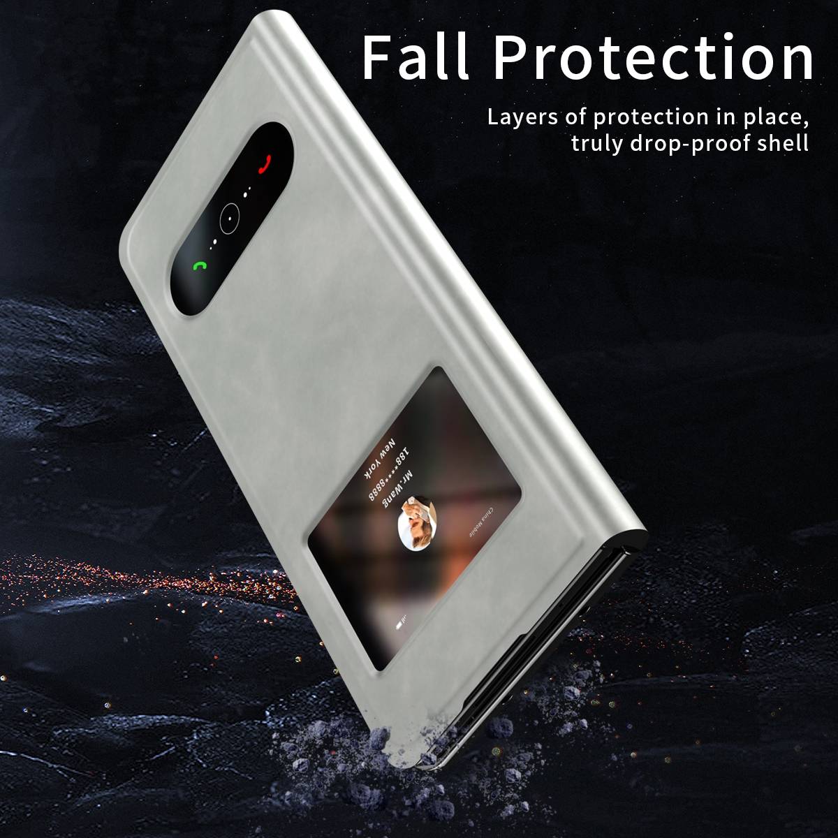Für Samsung Galaxy Z Fold4 5G Window View Flip Cover Kunstleder Handy Tasche Hülle Etuis Grau
