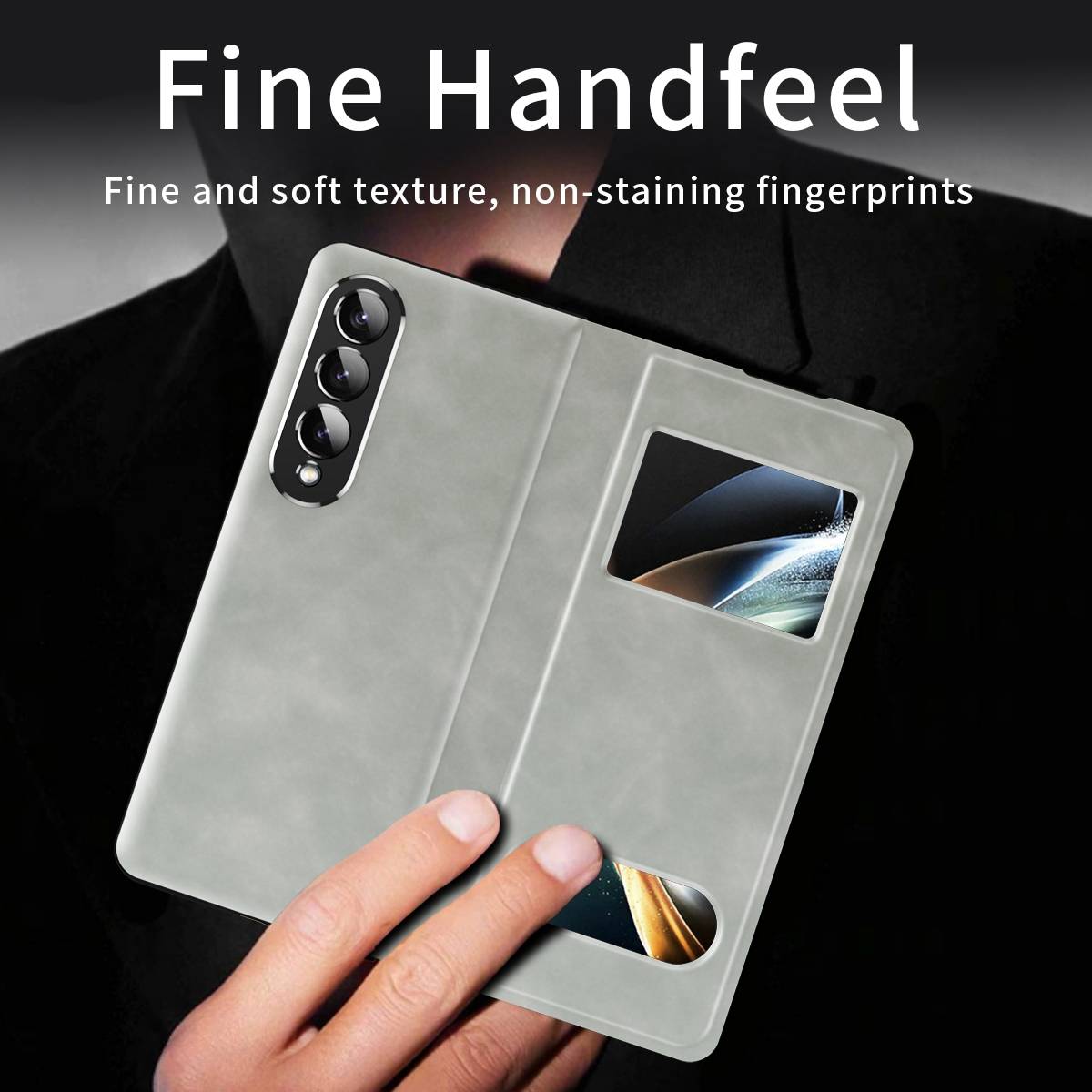 Für Samsung Galaxy Z Fold4 5G Window View Flip Cover Kunstleder Handy Tasche Hülle Etuis Grau