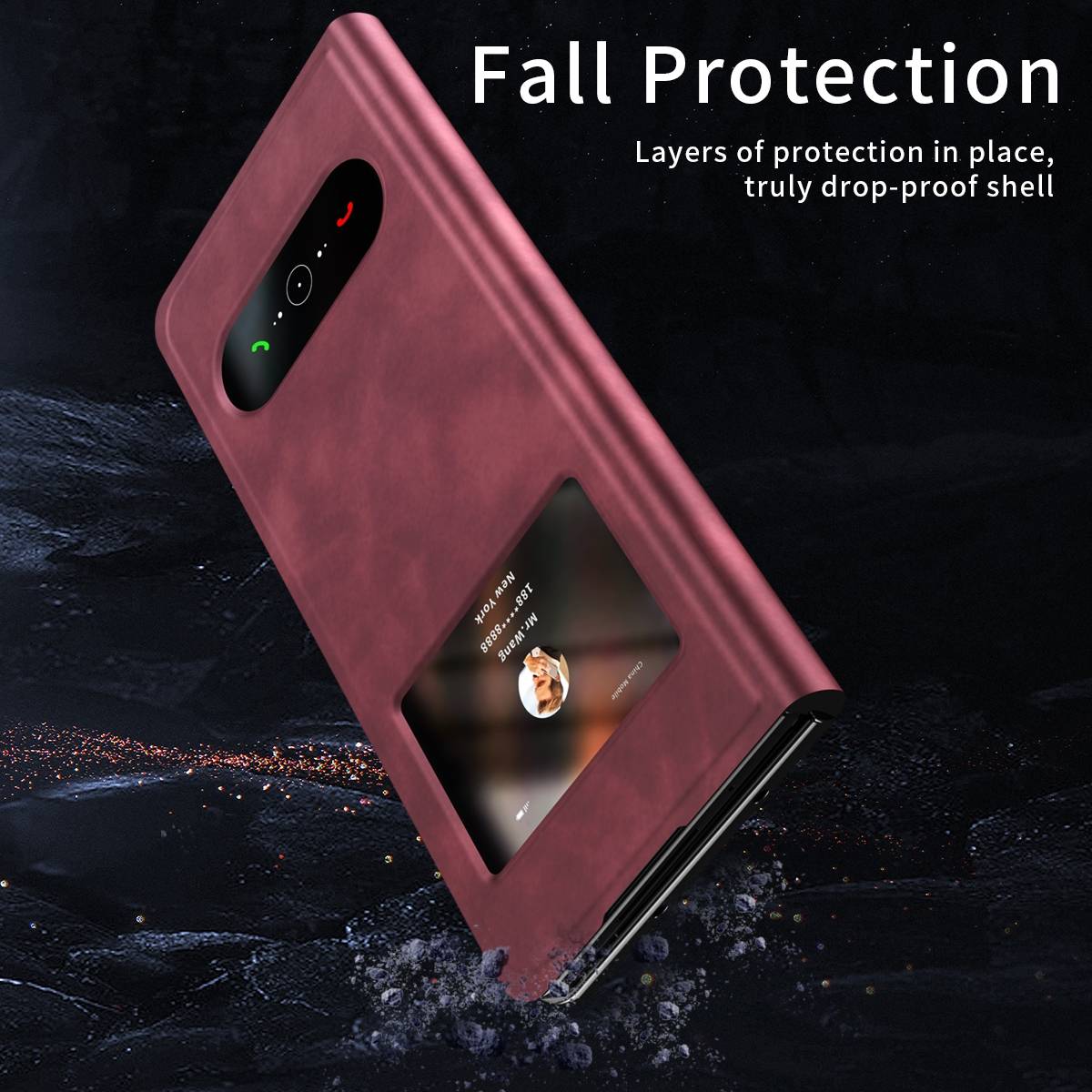 Für Samsung Galaxy Z Fold4 5G Window View Flip Cover Kunstleder Handy Tasche Hülle Etuis Rot