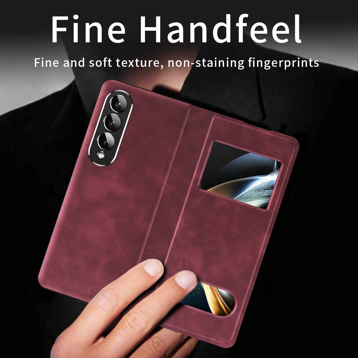 Für Samsung Galaxy Z Fold4 5G Window View Flip Cover Kunstleder Handy Tasche Hülle Etuis Rot