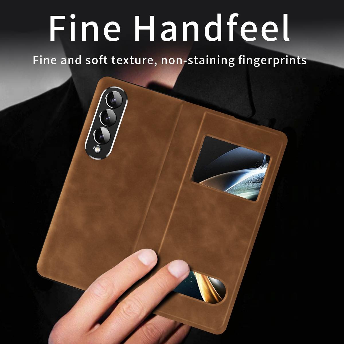 Für Samsung Galaxy Z Fold4 5G Window View Flip Cover Kunstleder Handy Tasche Hülle Etuis Braun