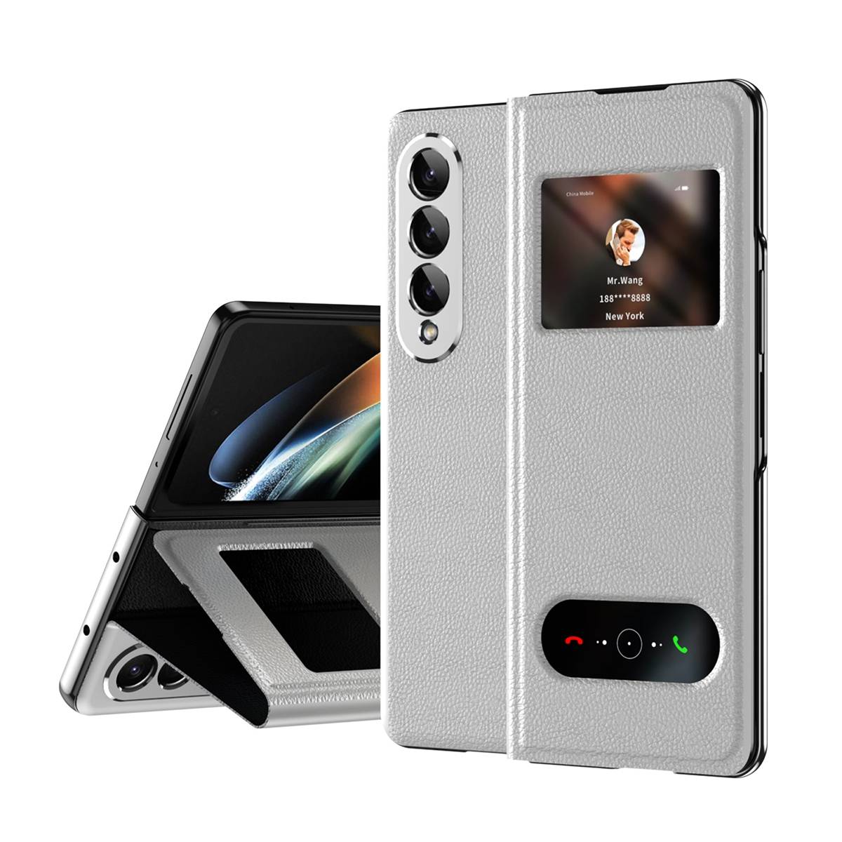 Für Samsung Galaxy Z Fold4 5G Window View Flip Cover Kunstleder Handy Tasche Hülle Etuis Weiß