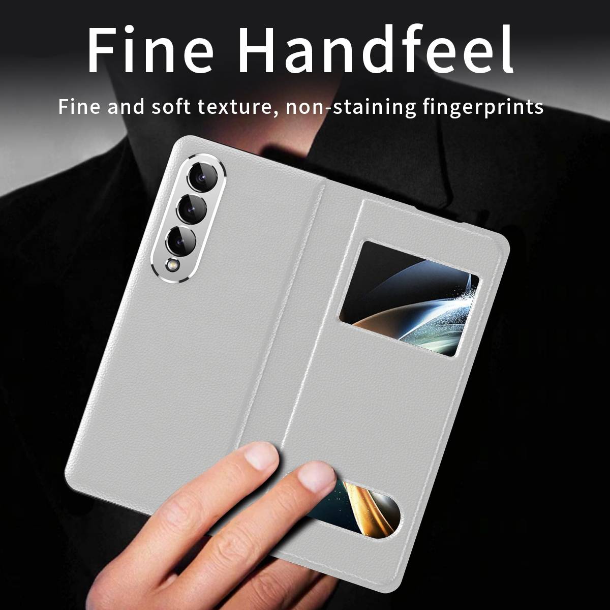 Für Samsung Galaxy Z Fold4 5G Window View Flip Cover Kunstleder Handy Tasche Hülle Etuis Weiß