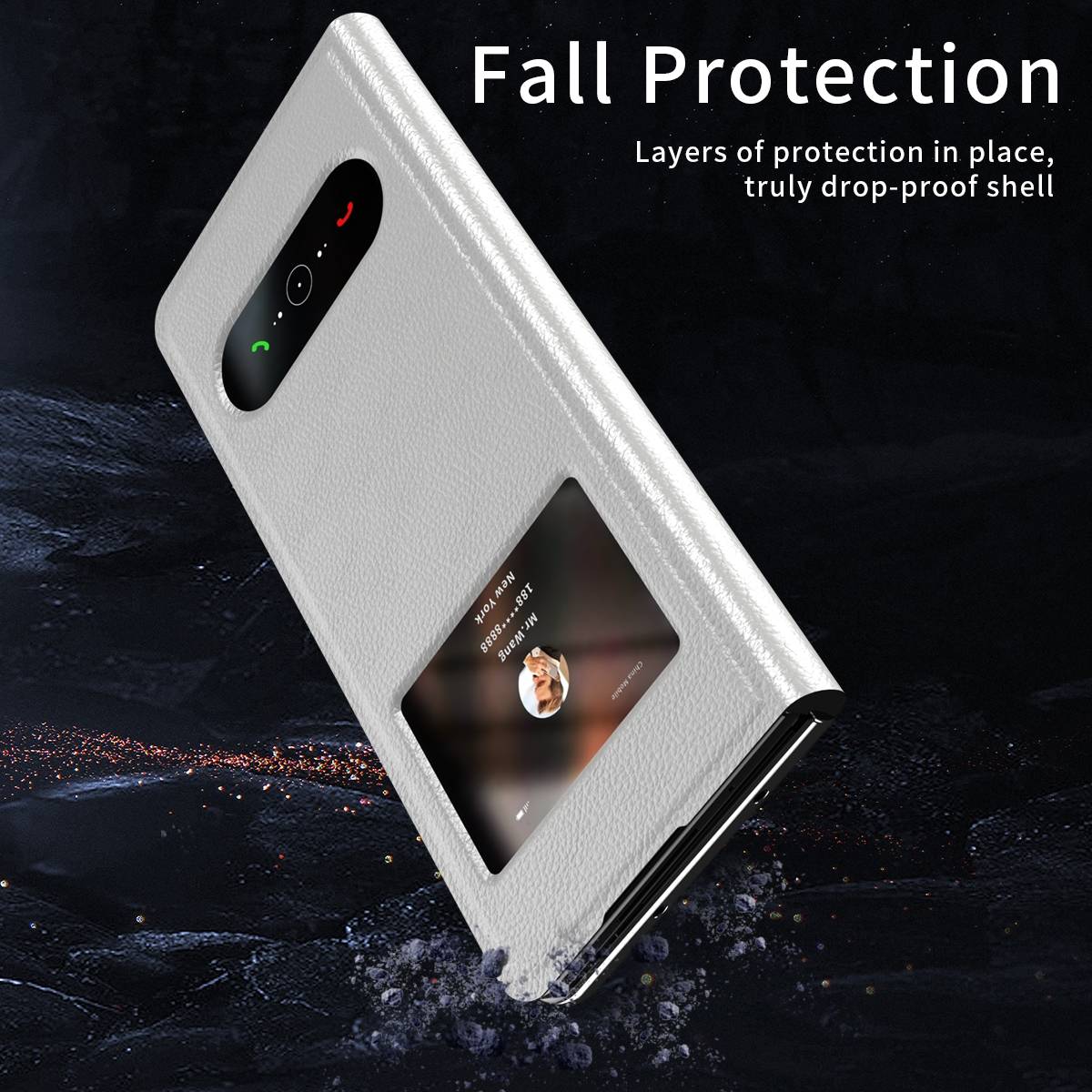 Für Samsung Galaxy Z Fold4 5G Window View Flip Cover Kunstleder Handy Tasche Hülle Etuis Weiß