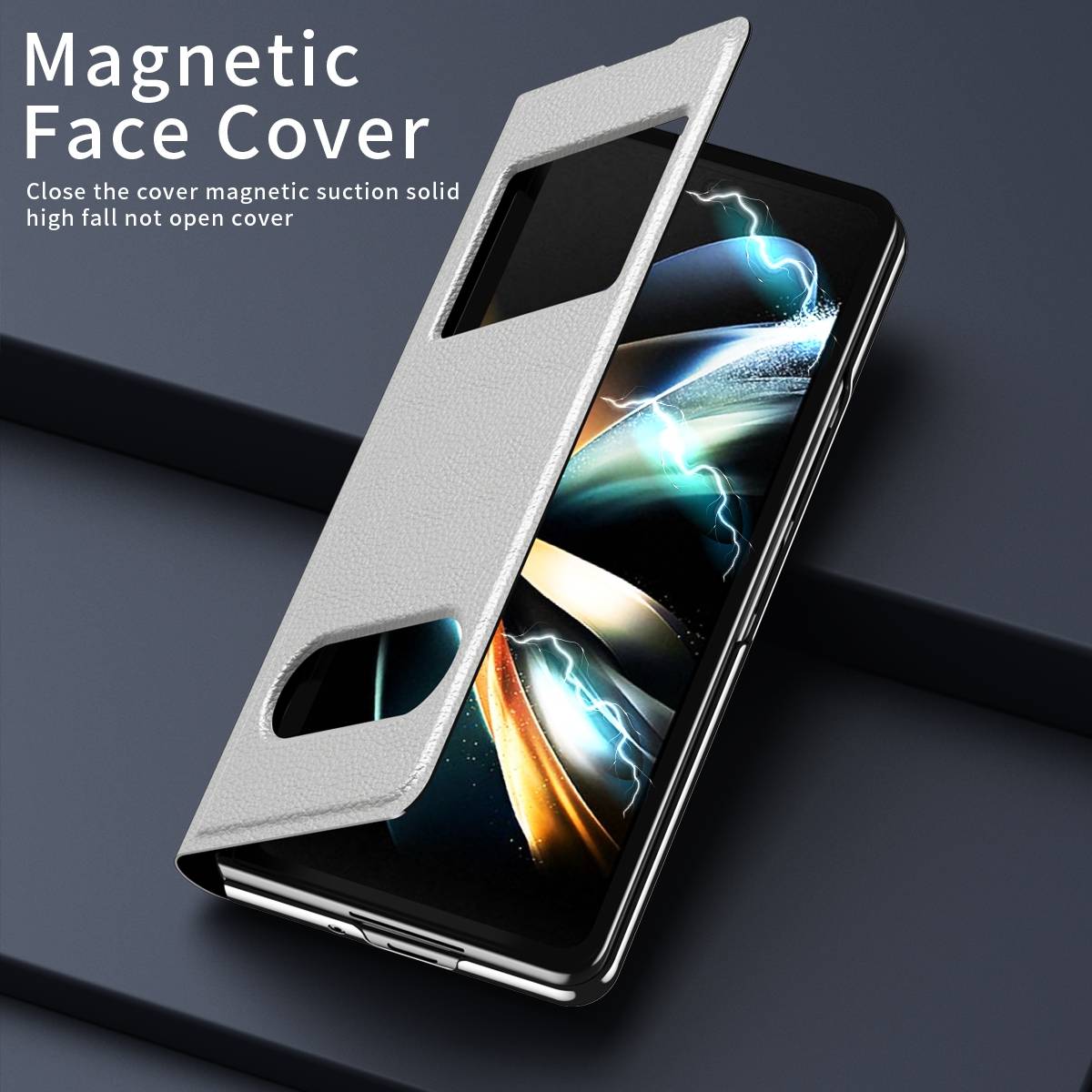 Für Samsung Galaxy Z Fold4 5G Window View Flip Cover Kunstleder Handy Tasche Hülle Etuis Weiß