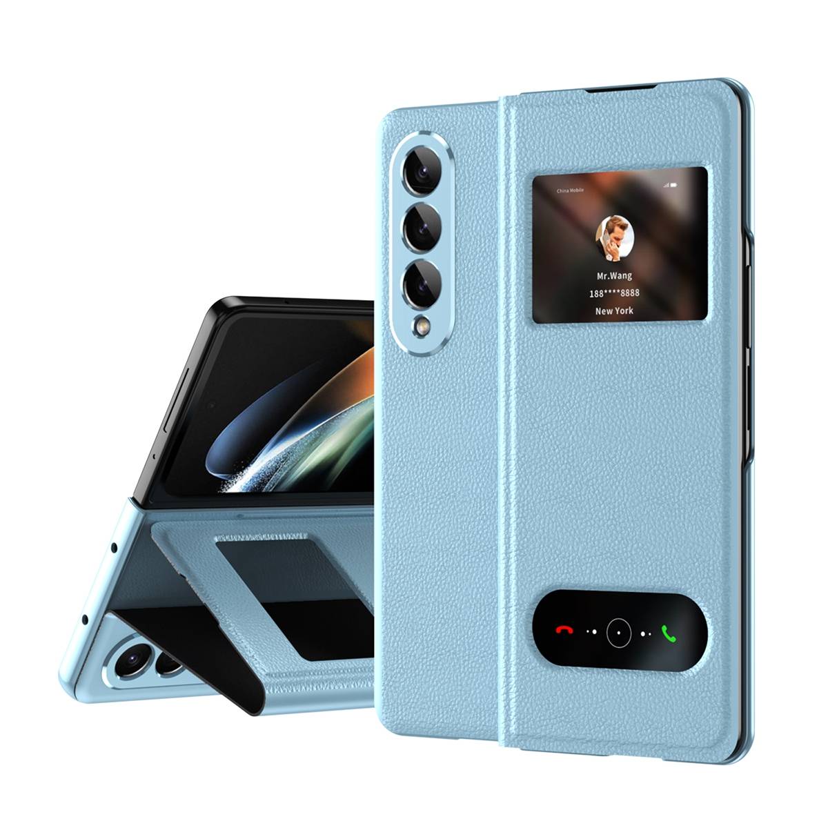 Für Samsung Galaxy Z Fold4 5G Window View Flip Cover Kunstleder Handy Tasche Hülle Etuis H-Blau