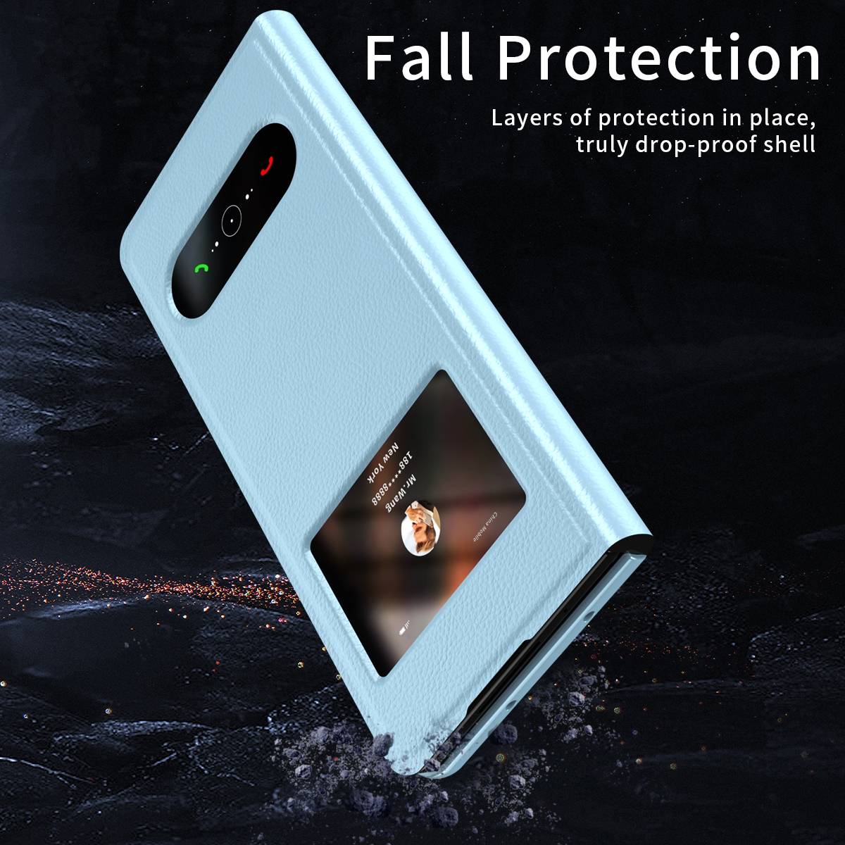 Für Samsung Galaxy Z Fold4 5G Window View Flip Cover Kunstleder Handy Tasche Hülle Etuis H-Blau