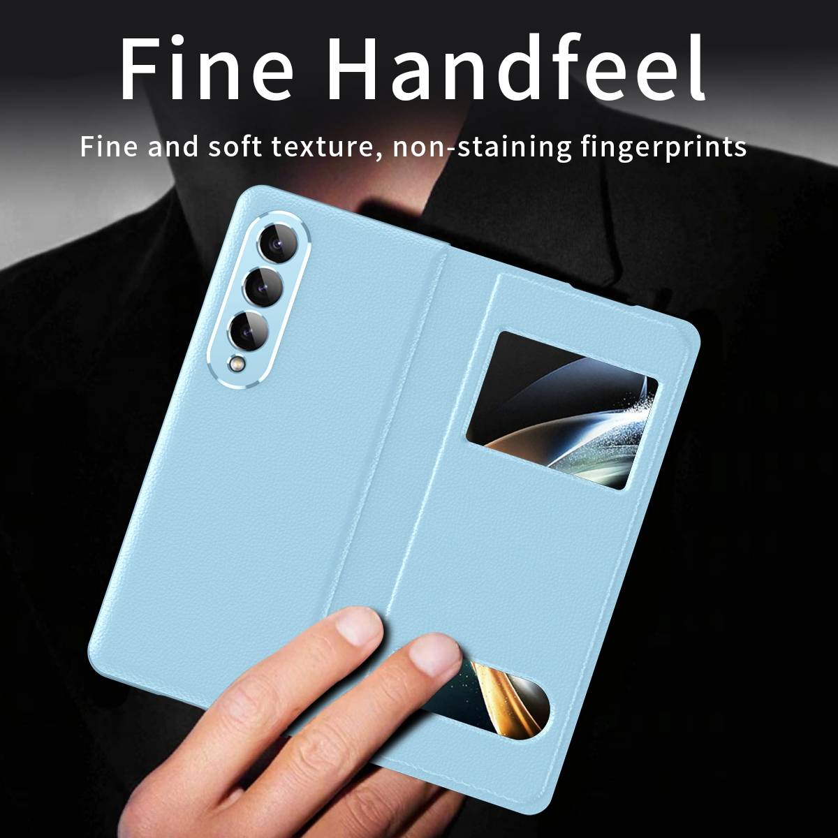 Für Samsung Galaxy Z Fold4 5G Window View Flip Cover Kunstleder Handy Tasche Hülle Etuis H-Blau