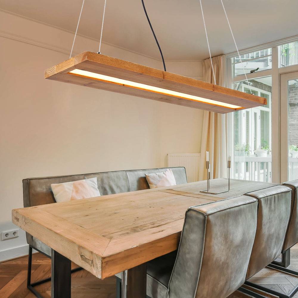 Pendelleuchte Hängeleuchte Holzlampe hängend Esstischleuchte satiniert dunkelbraun mit höhenverstellung, Metall schwarz, 1x LED 25 W 1380 lm warmwe