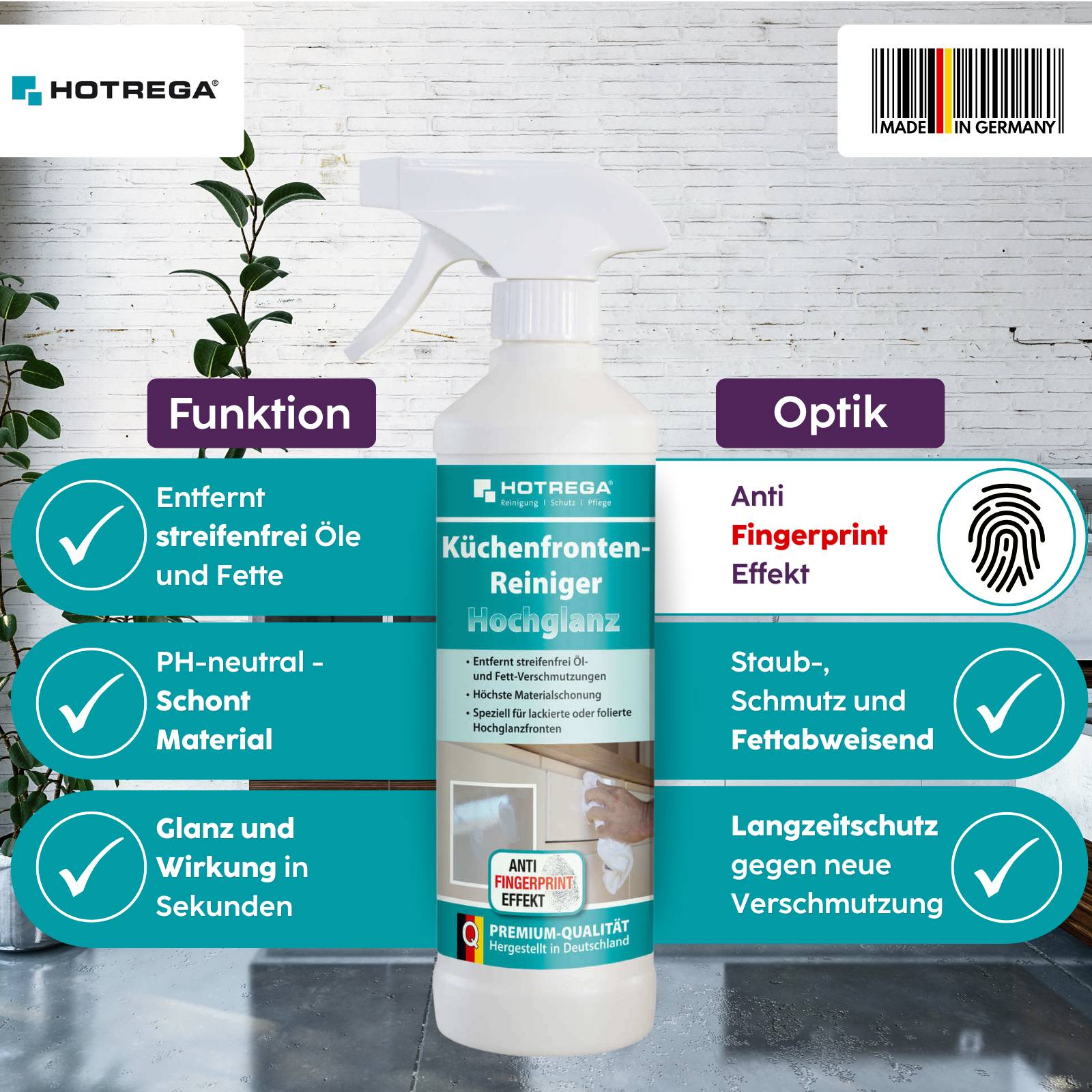 Reinigungsspray mit Schwerpunkt auf „Entfernt Öle und Fette