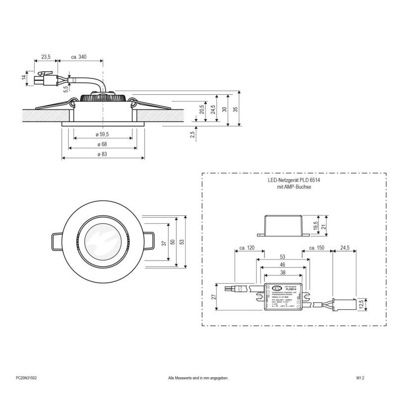 EVN Lichttechnik P-LED Deckeneinbauleuchte PC20N31502