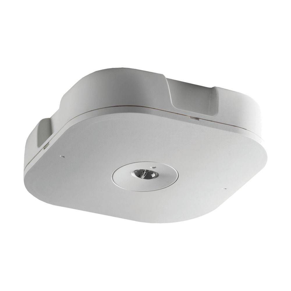 Ein weißer, quadratischer, an der Decke montierter drahtloser Zugangspunkt mit einem zentralen kreisförmigen Licht. Entwickelt zur Verbesserung der WLAN-Konnektivität.