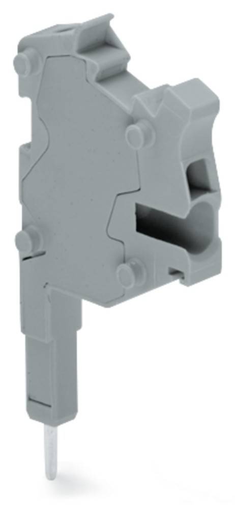 Ein Nahaufnahmebild einer grauen Kunststoff-Elektronikkomponente mit mehreren Anschlüssen und geometrischen Formen, wahrscheinlich für elektronische Schaltkreise verwendet.