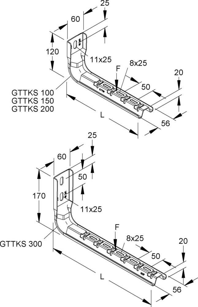 Niedax Hängestiel u. Wandausleger GTTKS 200 FG