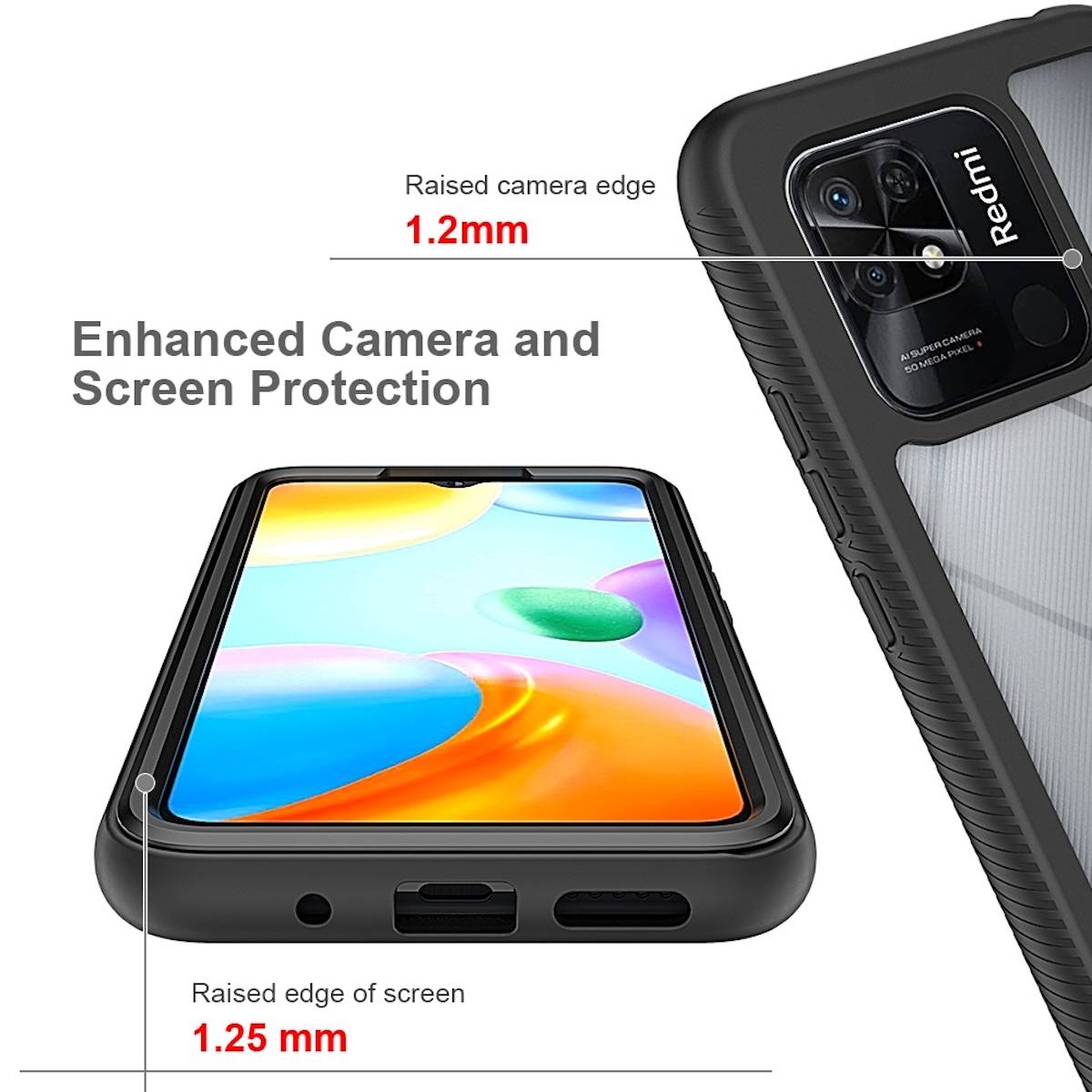 Für Xiaomi Redmi 10C Beidseitige 360 Grad Schock Case Bumper Hülle Etuis Schwarz