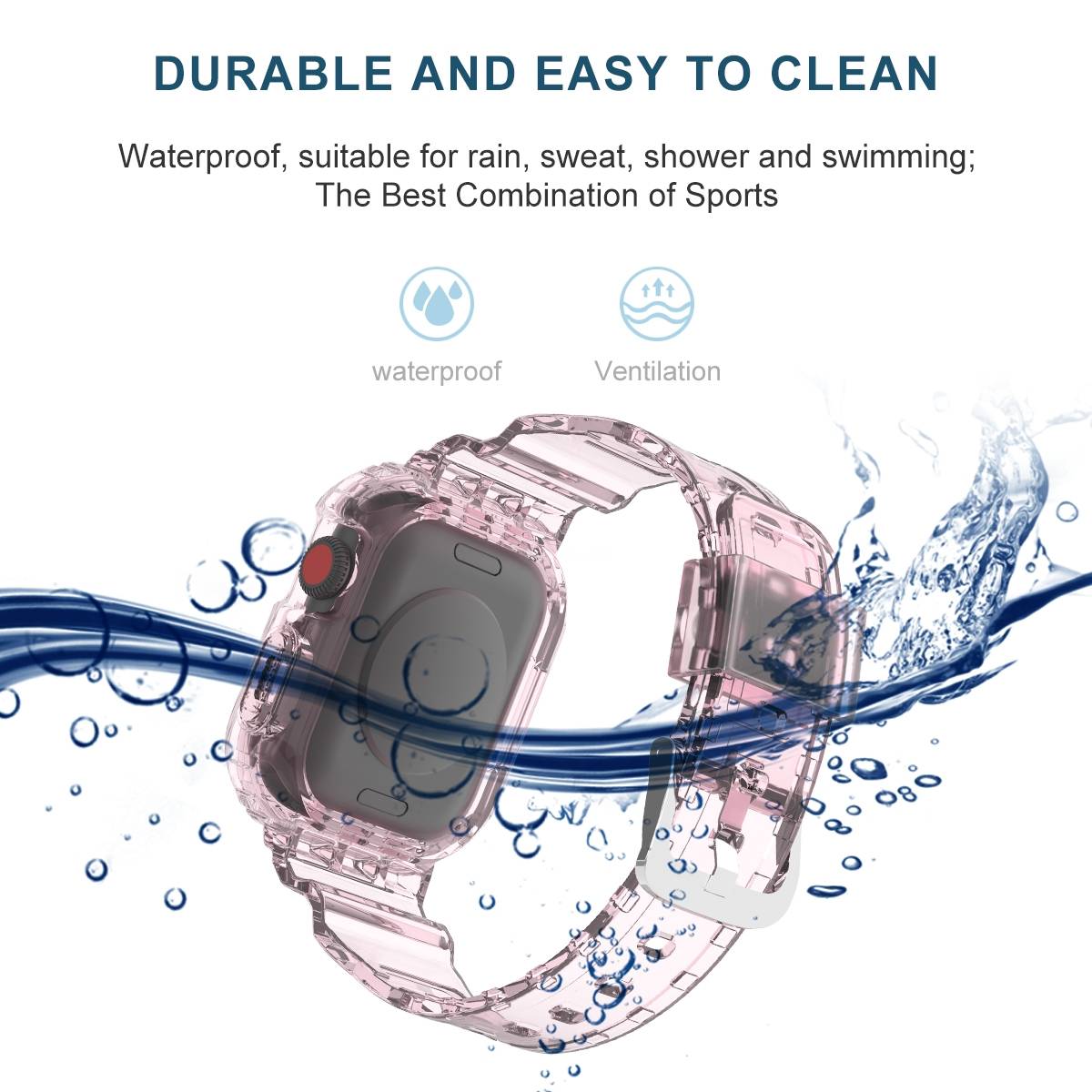 Für Apple Watch Ultra 1 + 2 49mm Armband mit Gehäuse-Schutz Hell-Pink