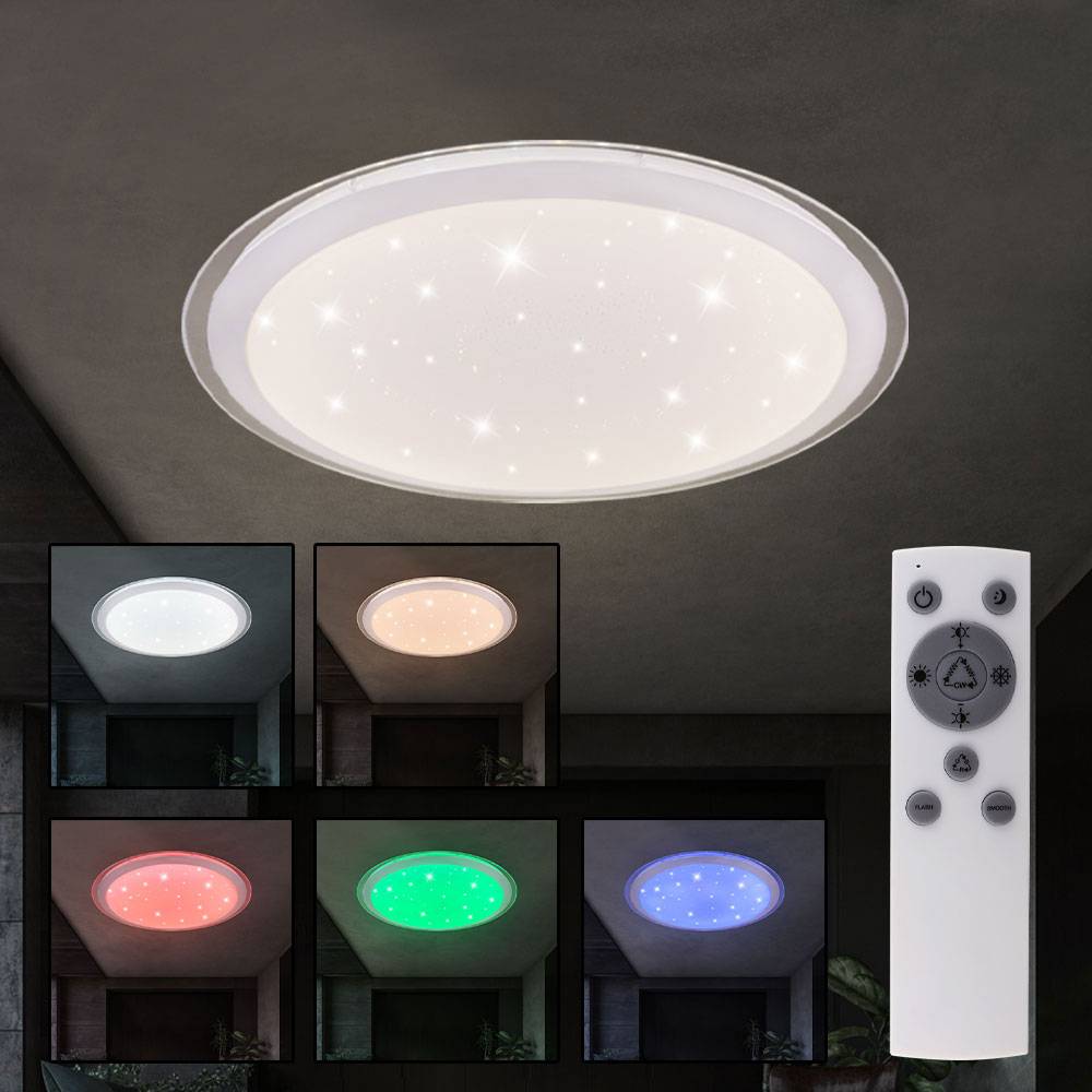 Deckenlampe Alexa Smart Deckenleuchte Alexa Lampe Deckenlampe, Sterneneffekt Dimmbar RGB CCT Nachtlicht App- Sprach Steuerung, Metall weiß, 1x LED