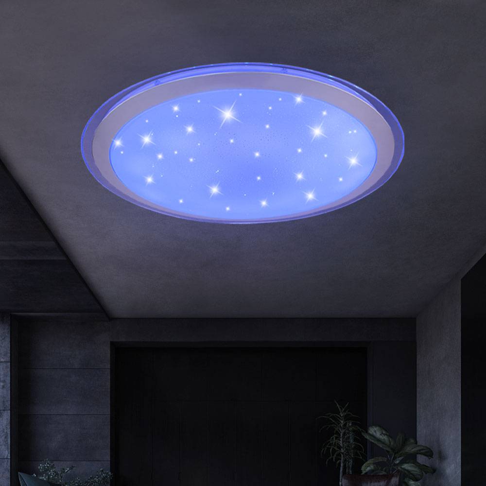 Deckenlampe Alexa Smart Deckenleuchte Alexa Lampe Deckenlampe, Sterneneffekt Dimmbar RGB CCT Nachtlicht App- Sprach Steuerung, Metall weiß, 1x LED