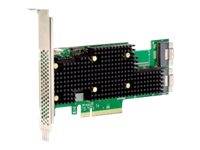 Eine PCI-Erweiterungskarte mit einem großen schwarzen Kühlkörper und einer Metallhalterung, gezeigt auf weißem Hintergrund.