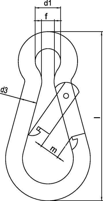 Eine technische Zeichnung einer mechanischen Komponente mit beschrifteten Abmessungen, einschließlich 'd3' und 'm', die Winkel und sich kreuzende Linien zeigt.
