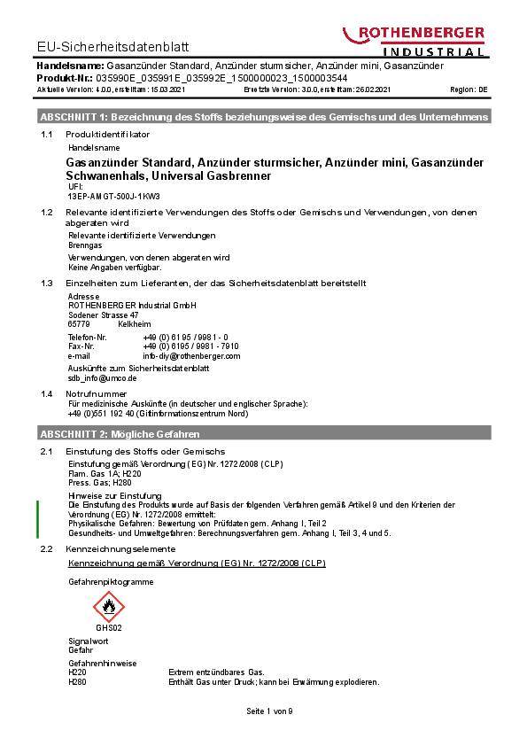Gasbrenner m.Piezozündung ROTHENBERGER INDUSTRIAL