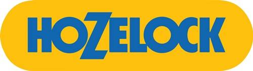 HOZELOCK-Logo in blauem Text auf gelbem Hintergrund mit abgerundeten Ecken