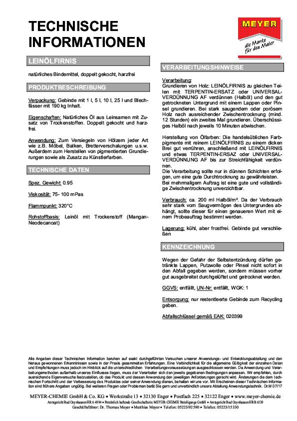 Leinöl-Firnis honigfarben 1l Dose MEYER