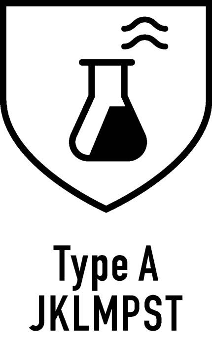 Ein Schildsymbol mit einem Laborfläschchen im Inneren, darunter mit 'Typ A' beschriftet, das Schutz oder Sicherheit in Bezug auf wissenschaftliche Materialien anzeigt.