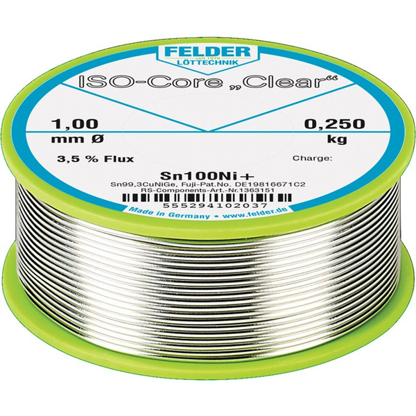 Lötdraht ISO-Core® Clear 1mm 250g Sn100Ni+ FELDER