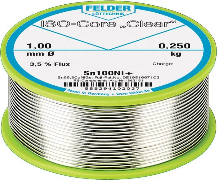 Lötdraht ISO-Core® Clear 1mm 250g Sn100Ni+ FELDER
