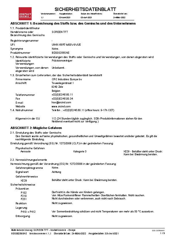 Bildschirmreiniger SCREEN TFT 200 ml Spraydose KONTAKT CHEMIE