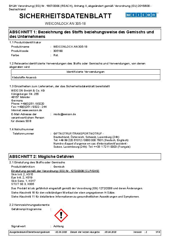 Flächendichtung WEICONLOCK® AN 305-18 rot 50 ml Pen WEICON