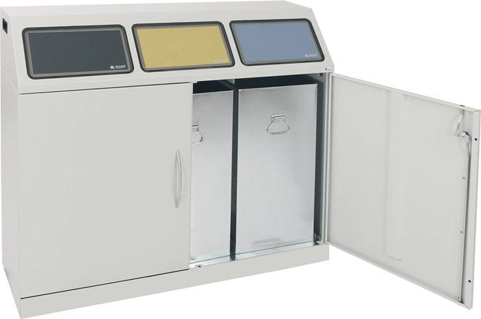 Wertstoffsammler H1000xB1180xT380mm Inh.3x 70l RAL 7035 o.Trethebel STUMPF