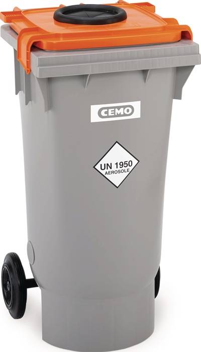 Spraydosen-Sammelbehälter 120l PE grau/orange fahrbar CEMO