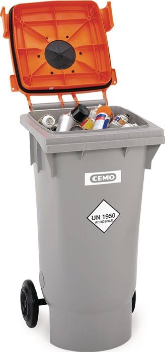 Spraydosen-Sammelbehälter 120l PE grau/orange fahrbar CEMO