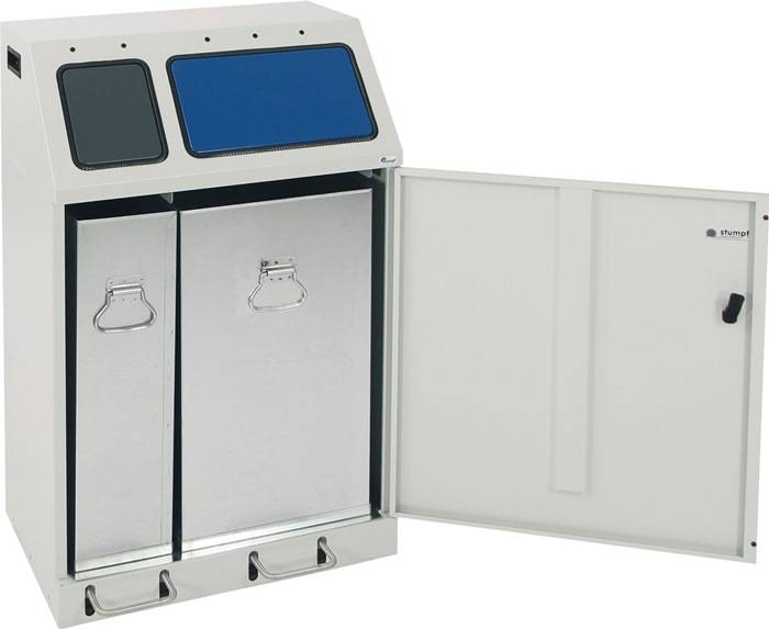 Wertstoffsammler 1x30,1x60l H920xB580xT380mm lichtgrau/anthrazitgrau/enzianblau