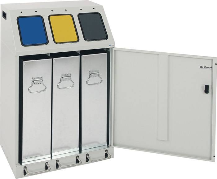 Wertstoffsammmler 3x30l H920xB580xT380mm lichtgrau/anthrazitgrau/gelb/enzianbl.