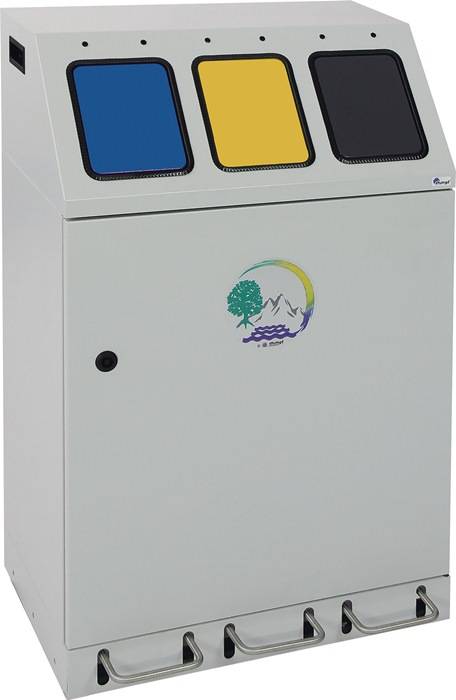 Wertstoffsammmler 3x30l H920xB580xT380mm lichtgrau/anthrazitgrau/gelb/enzianbl.