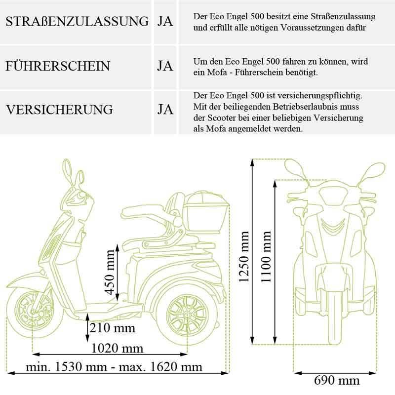 ECO ENGEL 500 Schwarz Senioren Roller 25 km/h Seniorenmobil