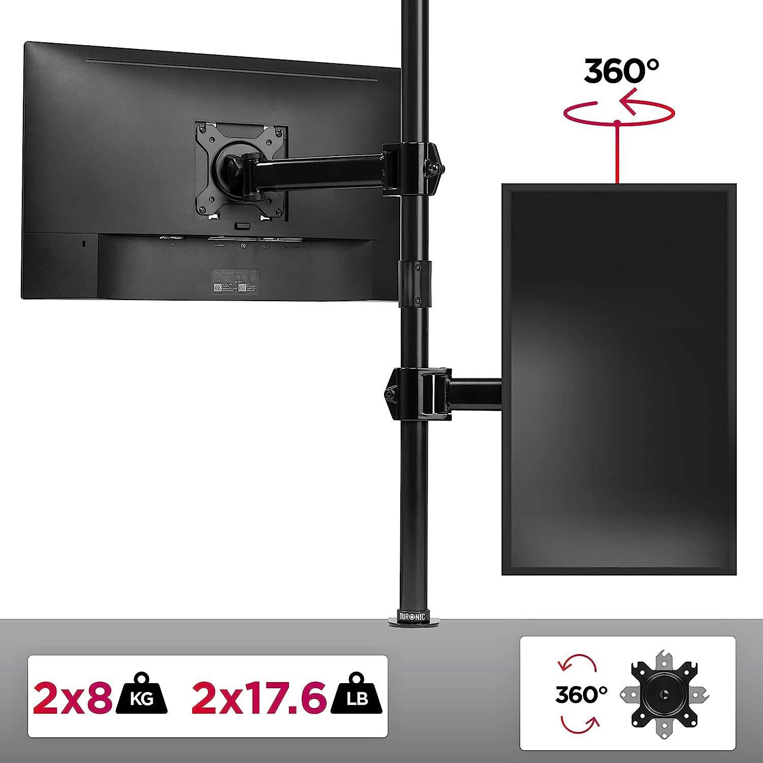 Duronic DMT252VX1 Monitorarm 100 cm für 27 Zoll - 8kg Kapazität - Verstellbar in Höhe, Neigung und Drehung - VESA 75/100