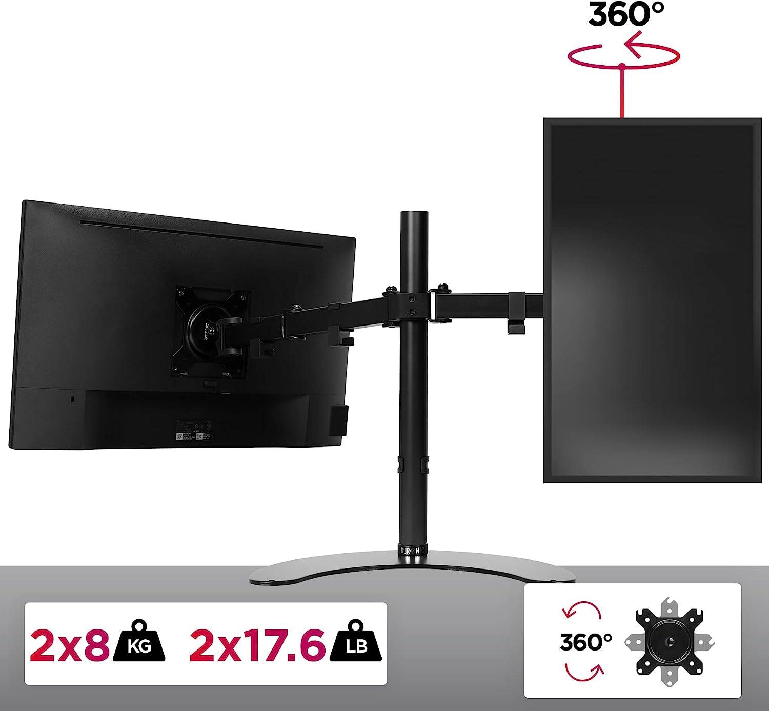 Duronic DMT15D2 Monitorarm 100 cm für 27 Zoll - 8kg Kapazität - Verstellbar in Höhe, Neigung und Drehung - VESA 75/100