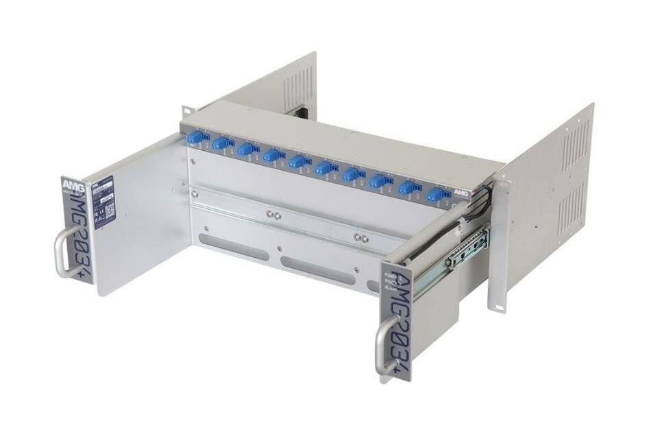 AMG Systems AMG2034-56-RP-AD, Baugruppenträger für AMG Hutschienengeräte, ausziehbar, 4HE, 19", 10 x 56VDC